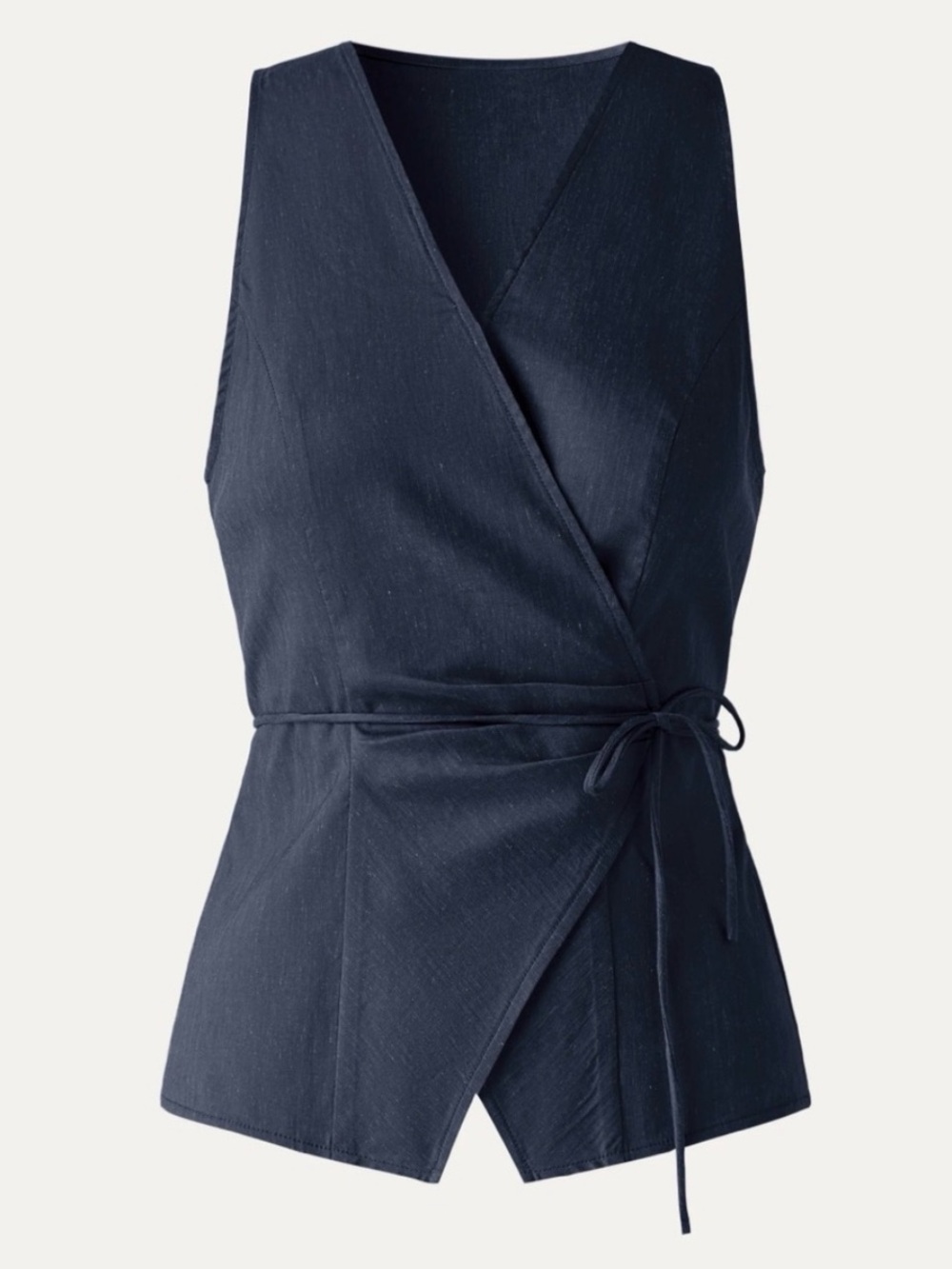 OGL Linen Blend Wrap Top with Self-Tie Navy Blue Sleeveless Size Large NWT